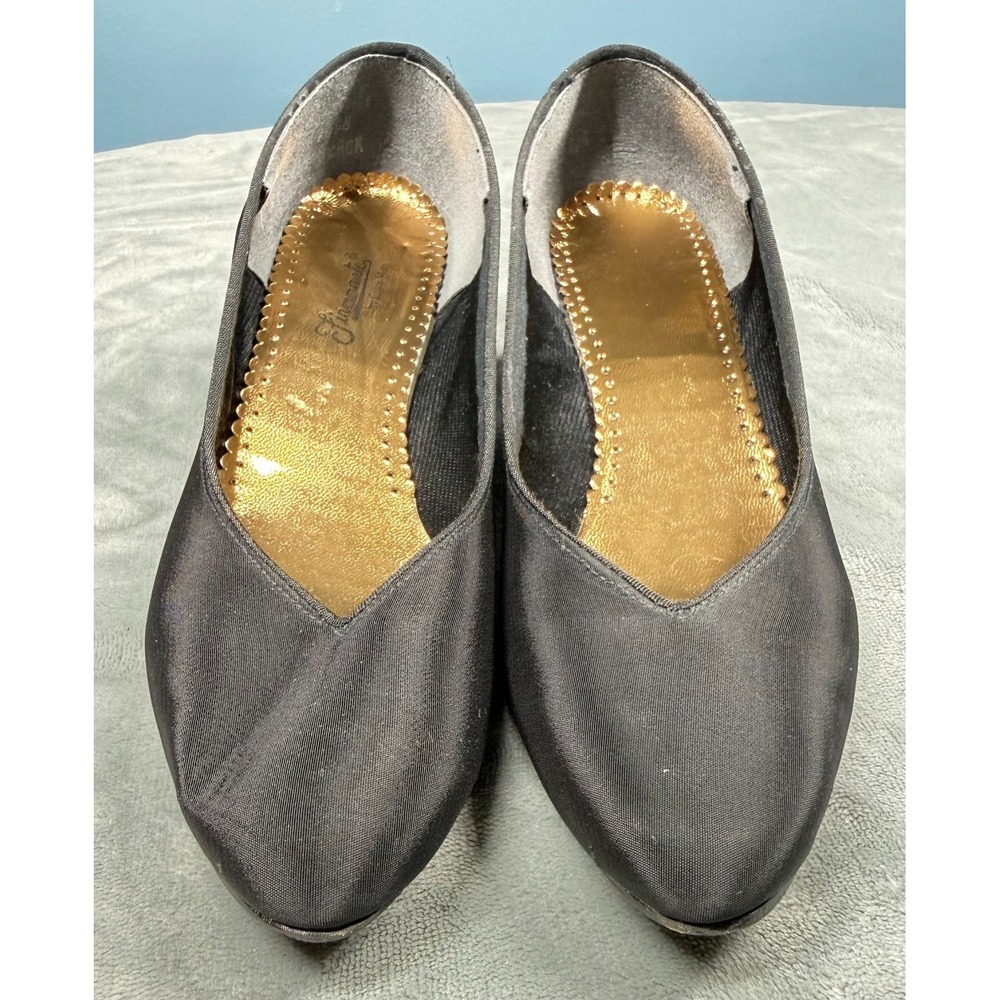 Fiammante Womens 8 Black Satin Pumps Kitten Heel Evening Formal - Picture 4 of 12
